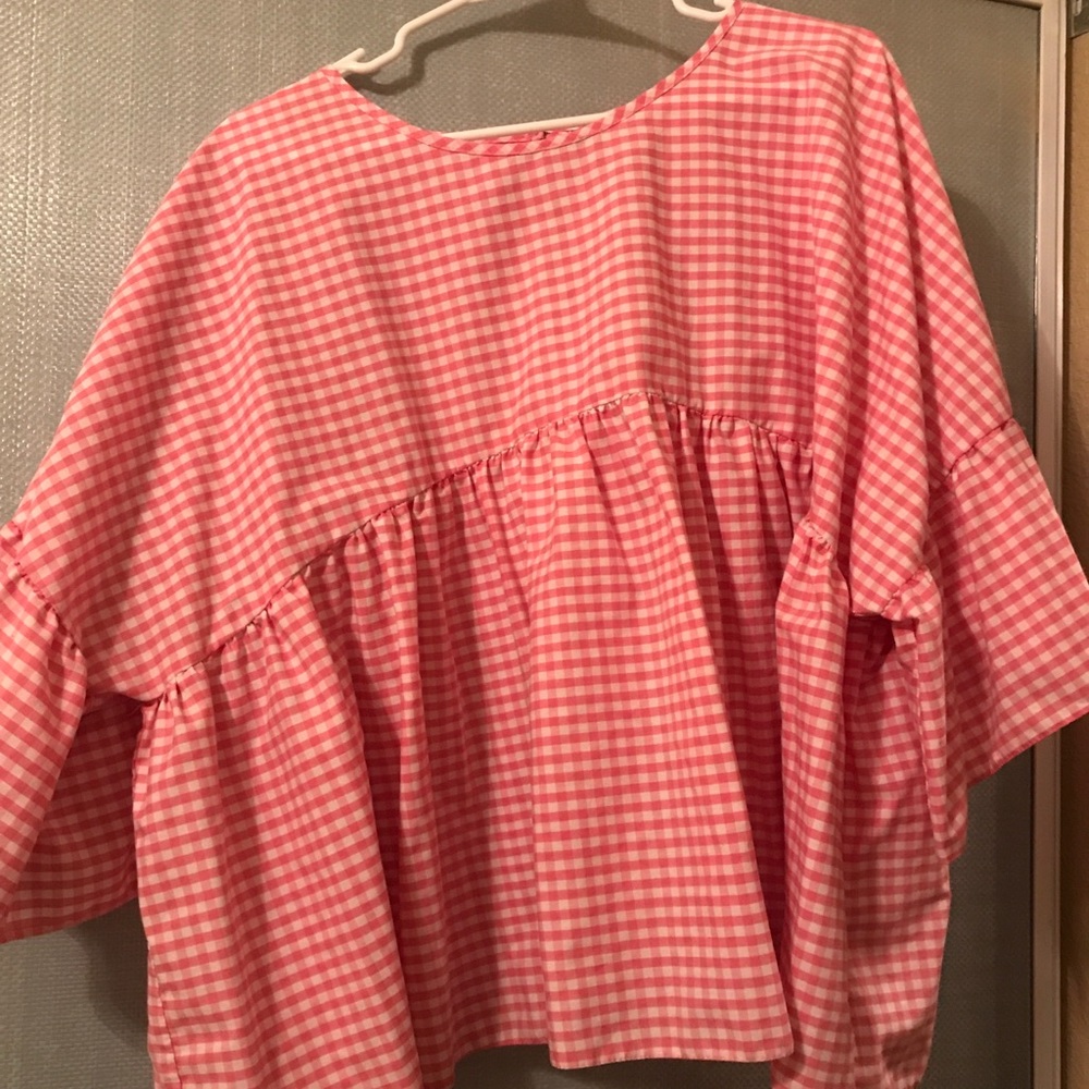ASOS Curve Pink and White Gingham Blouse